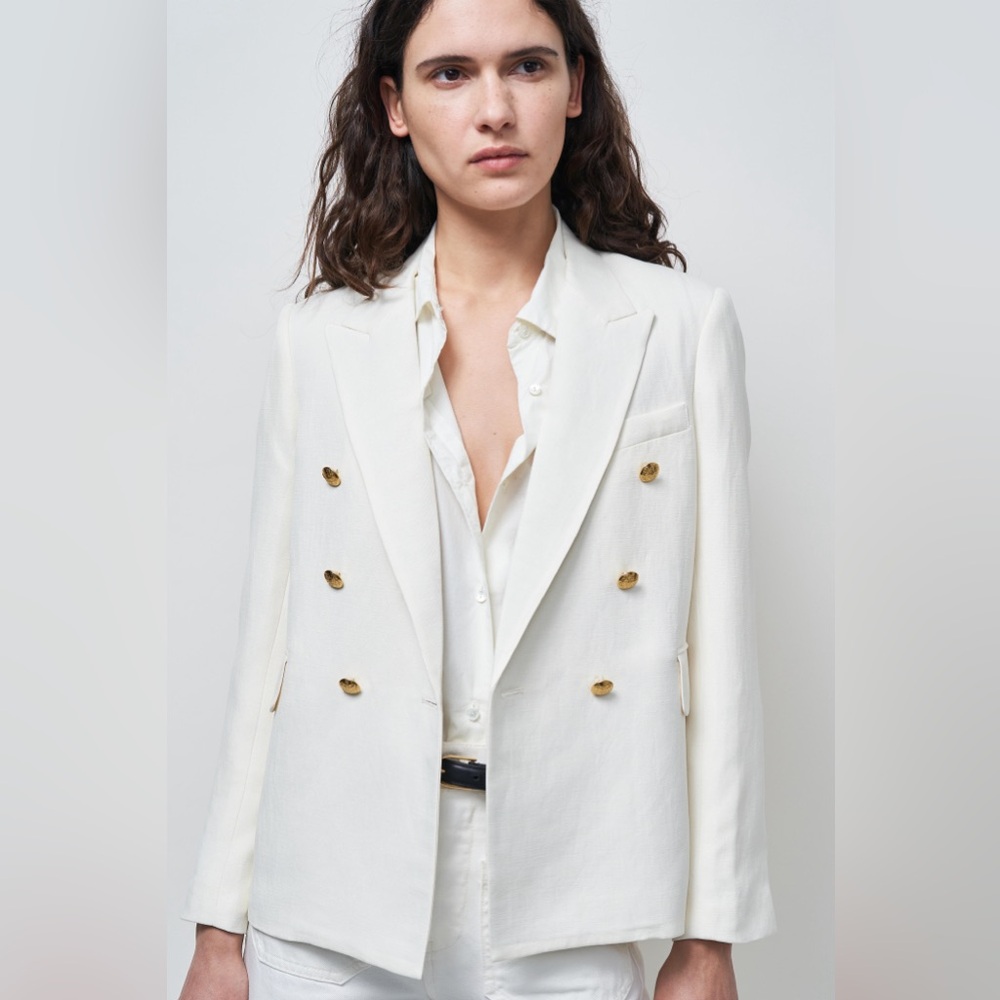 NWT $950 NILI LOTAN Henry Double-Breasted Linen And Silk-Blend Blazer